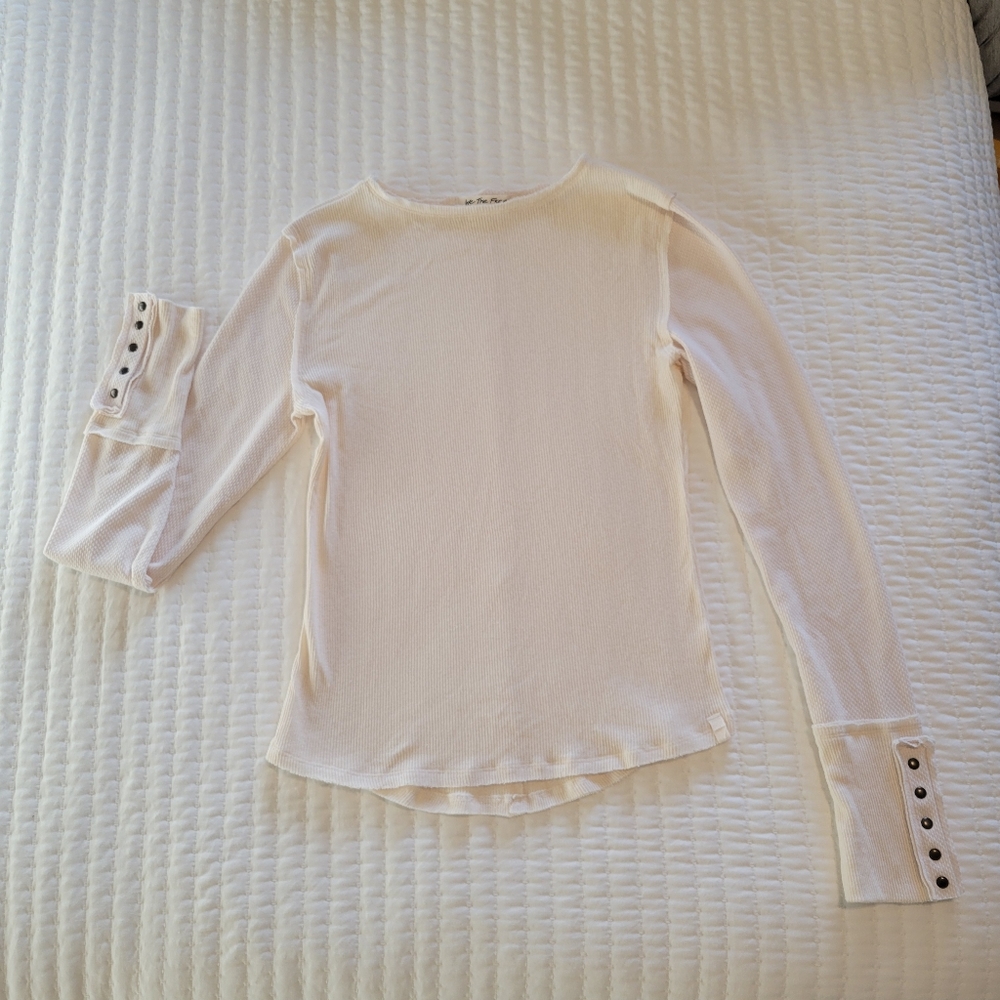 Free people long sleeve thermal, white/cream, size medium